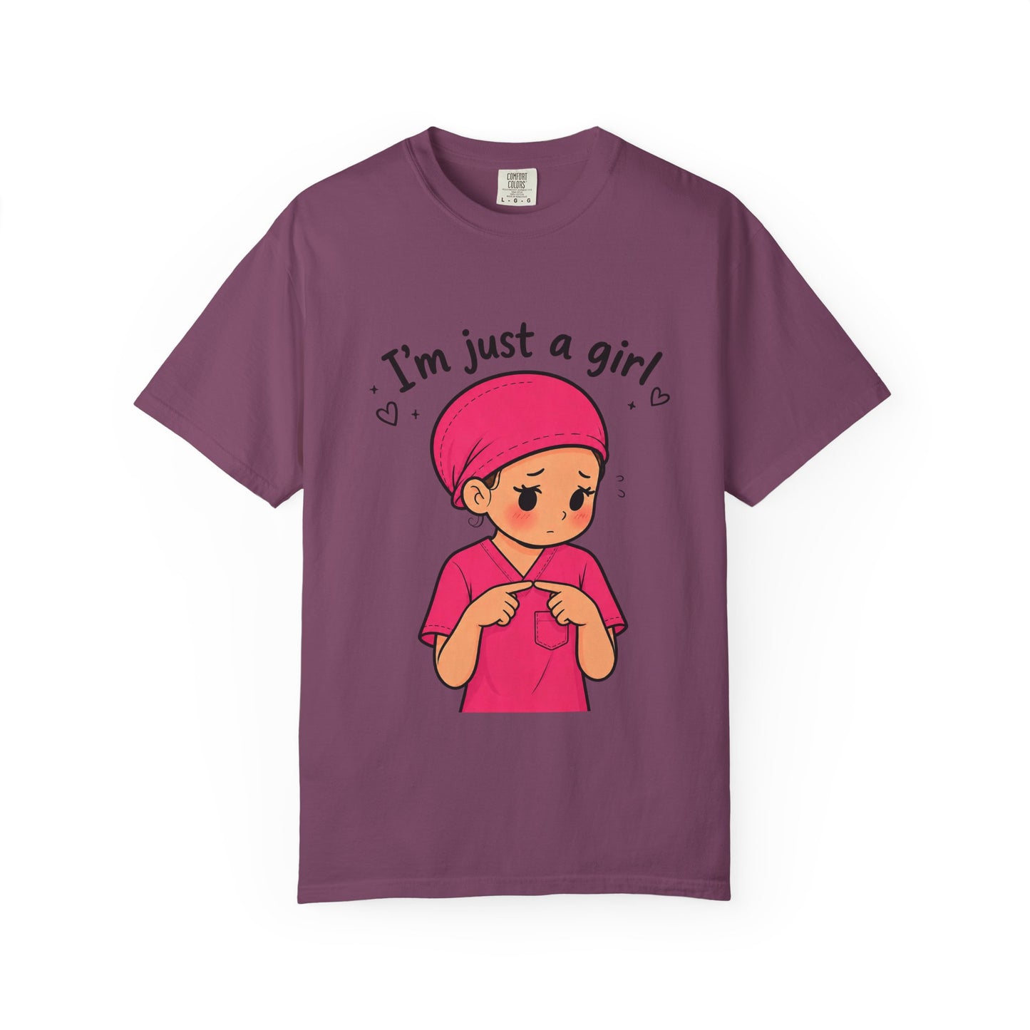 "I'm Just a Girl" Nurse T-Shirt — Pink Scrubs Graphic