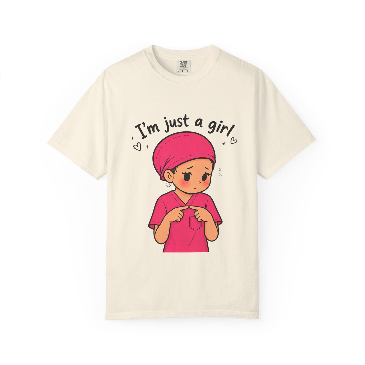 "I'm Just a Girl" Nurse T-Shirt — Pink Scrubs Graphic