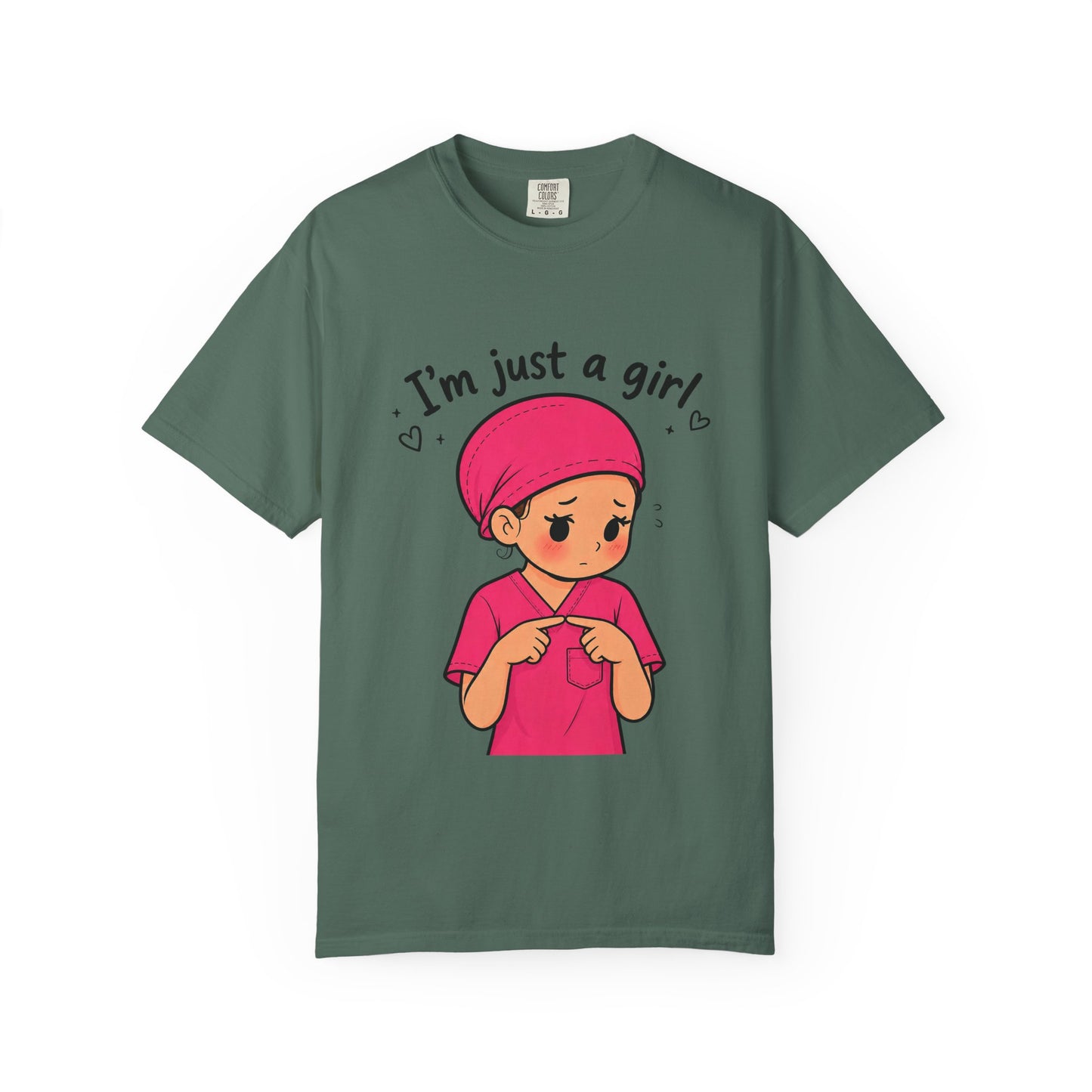 "I'm Just a Girl" Nurse T-Shirt — Pink Scrubs Graphic