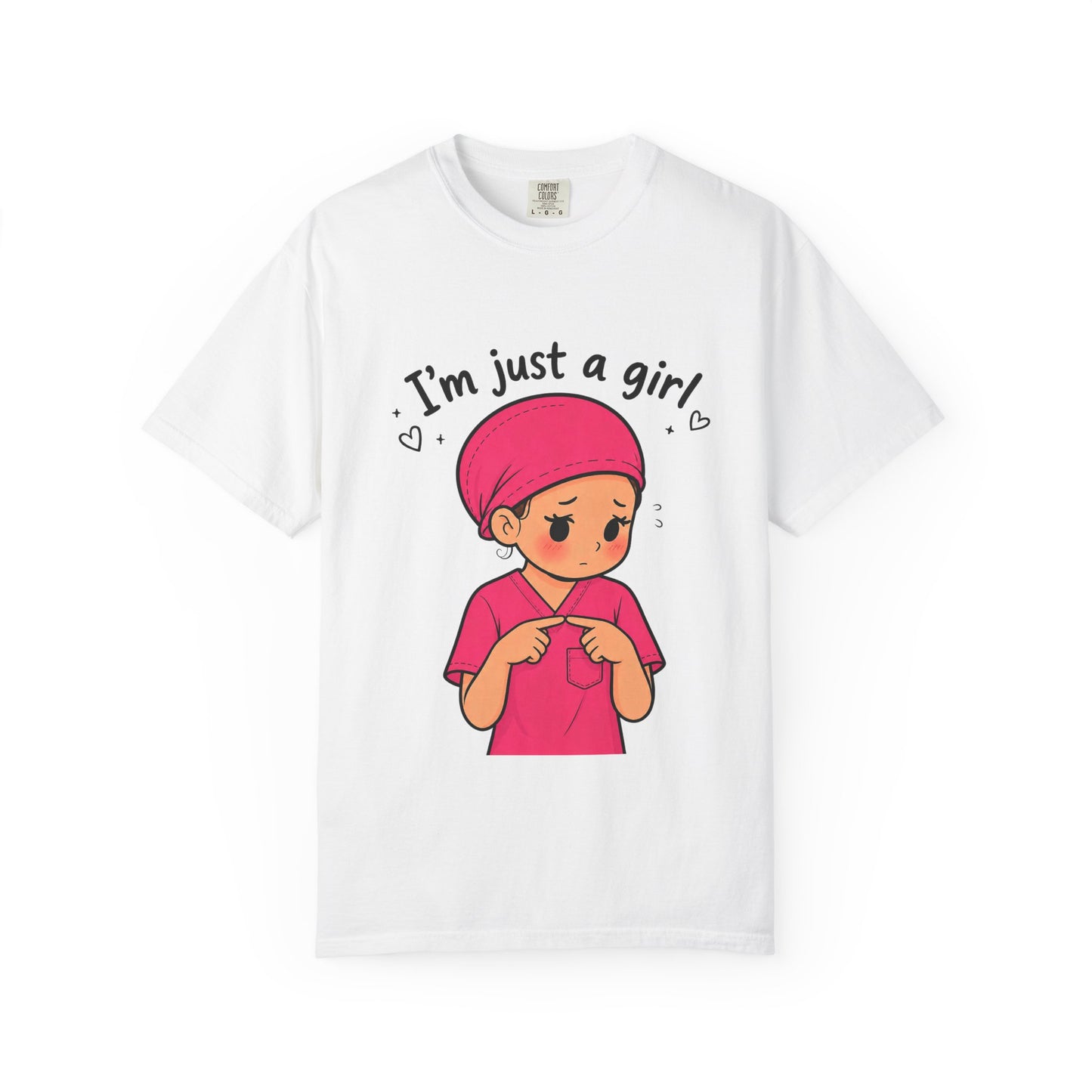 "I'm Just a Girl" Nurse T-Shirt — Pink Scrubs Graphic