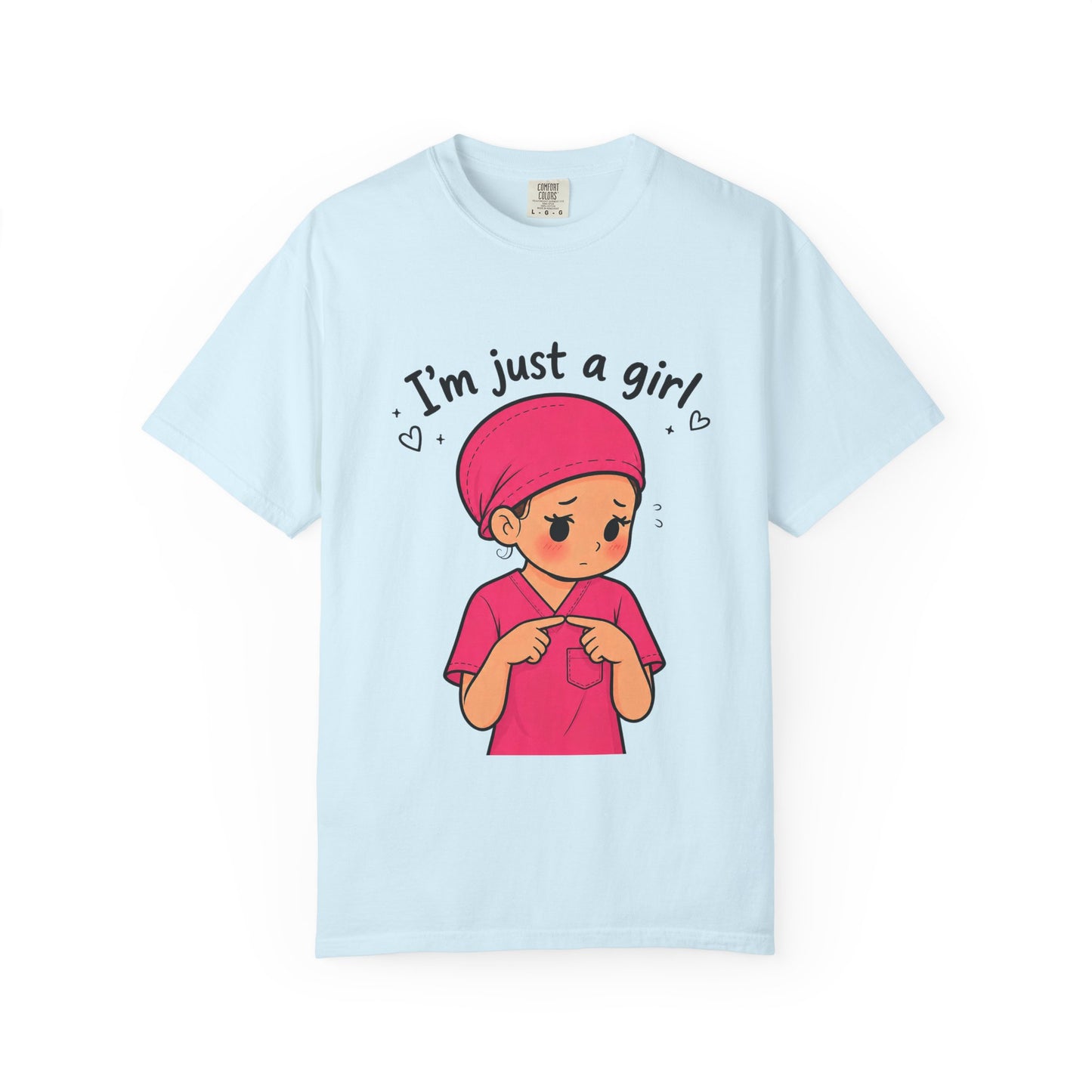 "I'm Just a Girl" Nurse T-Shirt — Pink Scrubs Graphic