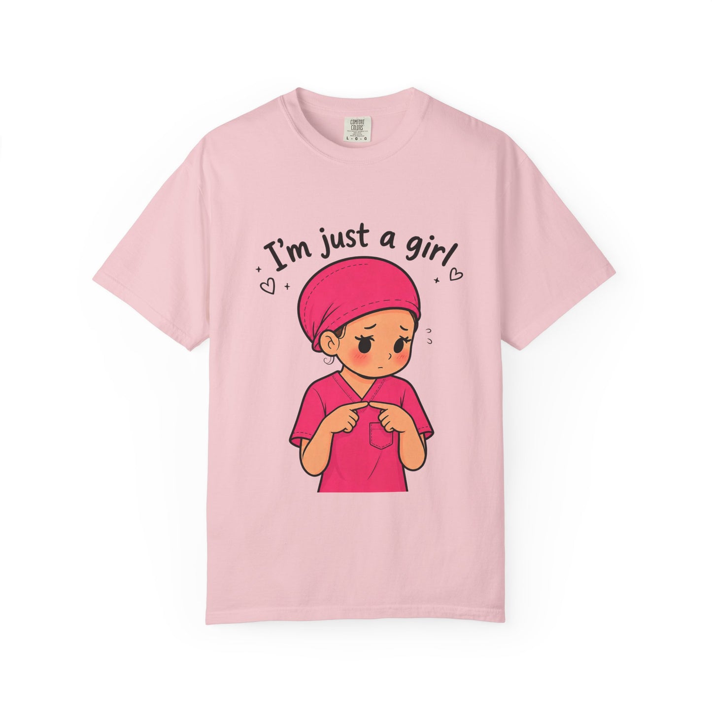 "I'm Just a Girl" Nurse T-Shirt — Pink Scrubs Graphic