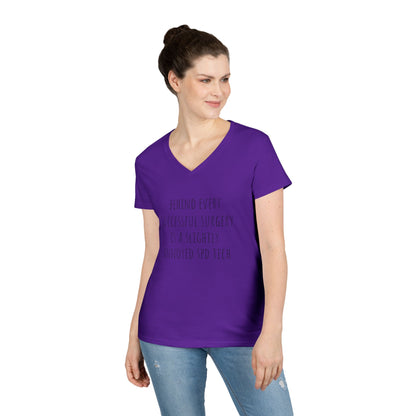 Surgery Tech V-Neck T-Shirt — "Behind Every Successful Surgery Is a Slightly Annoyed SPD Tech"