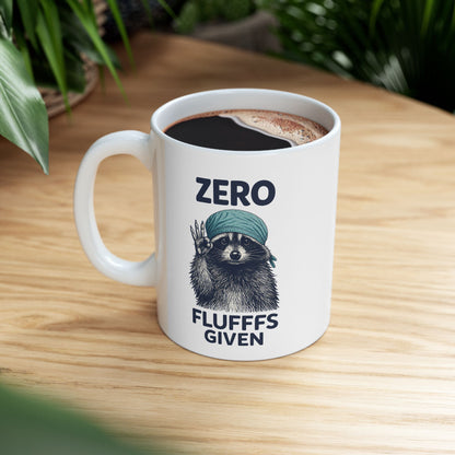 Zero Fluffs Given Raccoon Mug — Funny Scrub Cap Coffee Cup (11oz & 15oz)