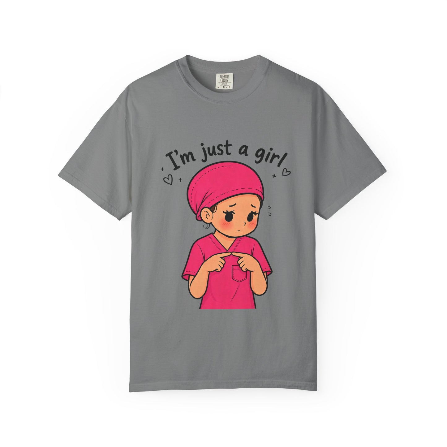 "I'm Just a Girl" Nurse T-Shirt — Pink Scrubs Graphic