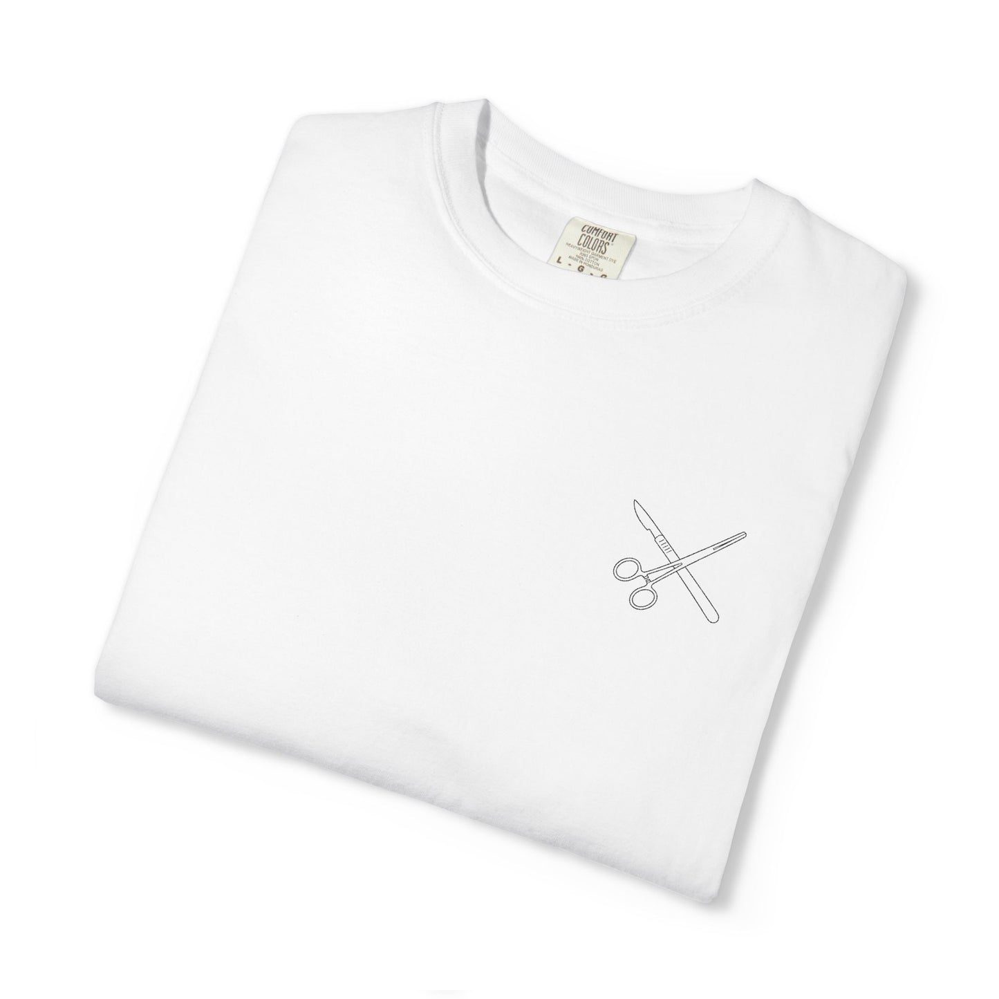 Surgical Instruments Logo T-Shirt | Minimal Pocket Graphic