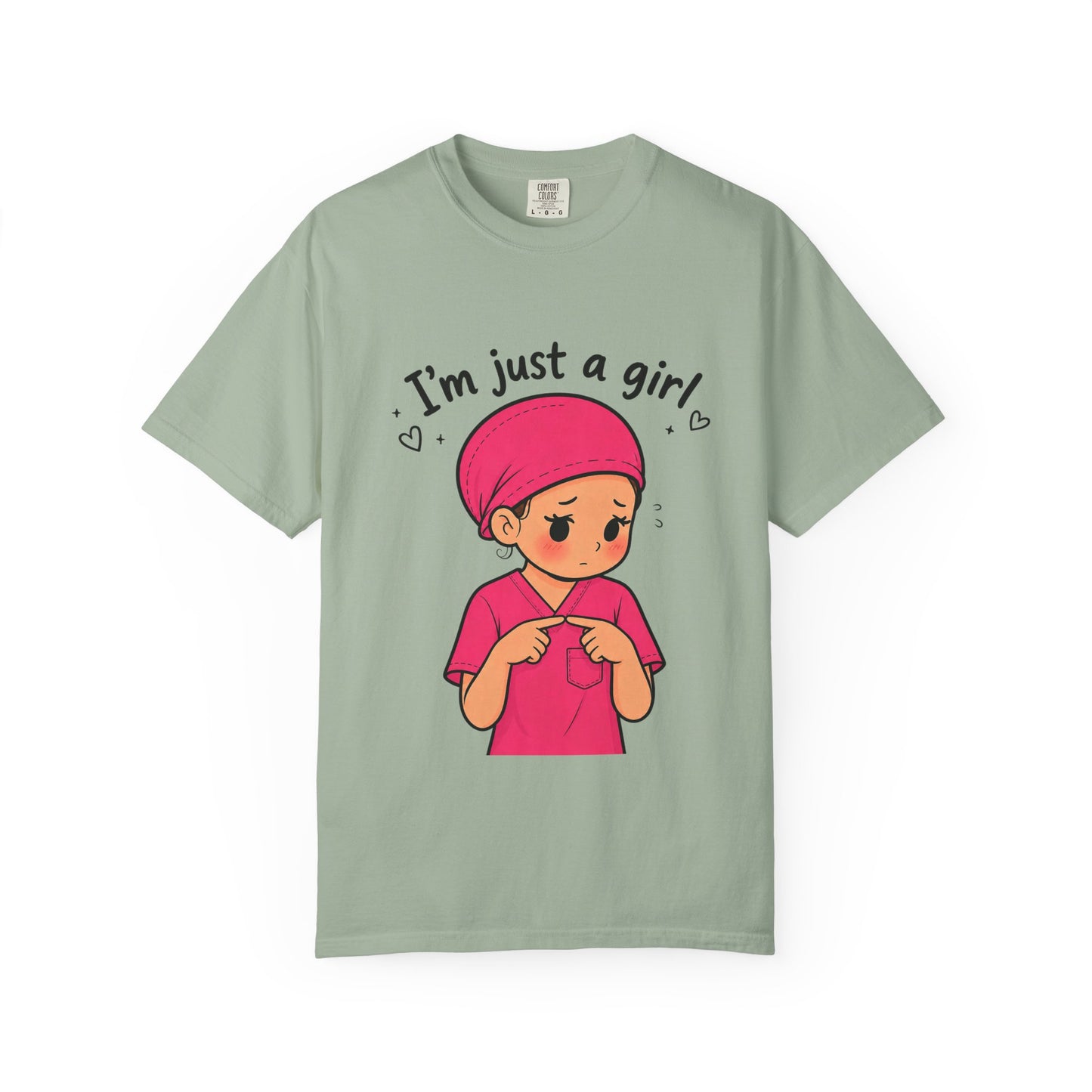 "I'm Just a Girl" Nurse T-Shirt — Pink Scrubs Graphic