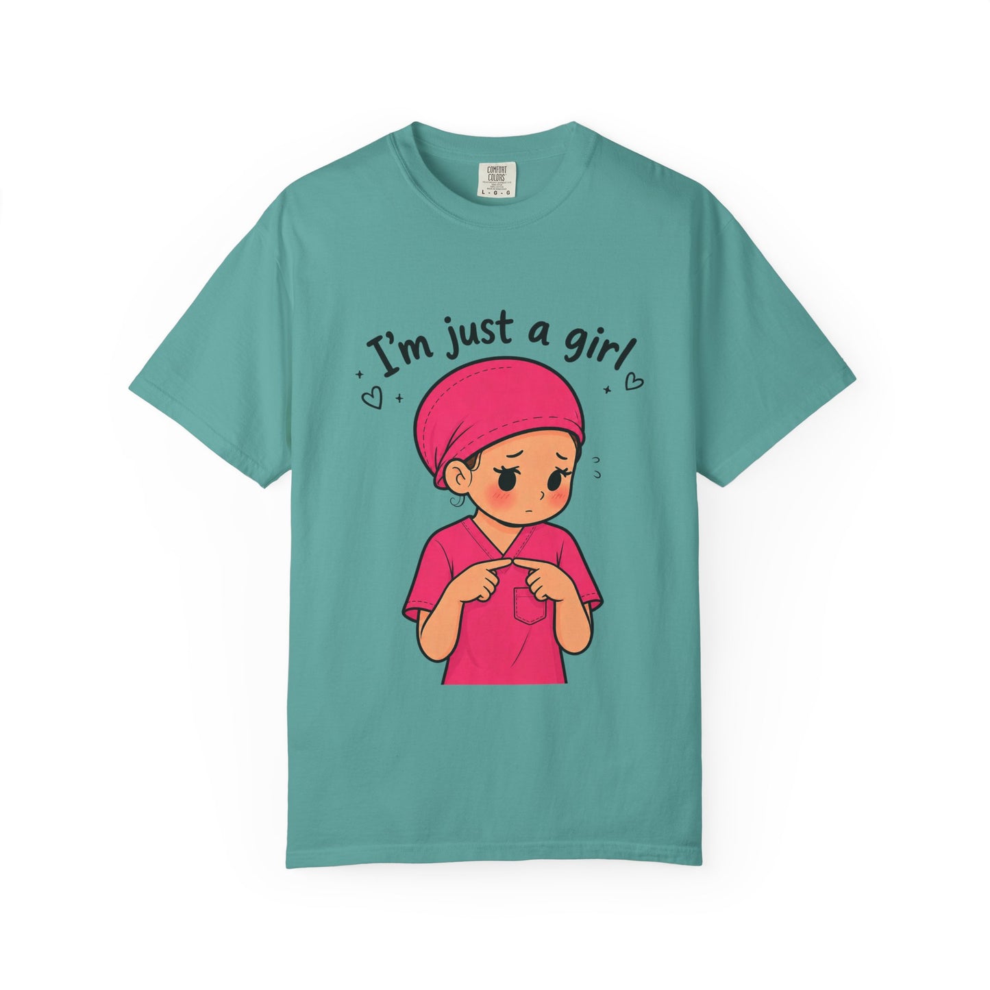 "I'm Just a Girl" Nurse T-Shirt — Pink Scrubs Graphic