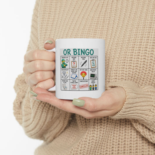 Operating Room Bingo Ceramic Mug — Funny Surgery Gift (11oz & 15oz)