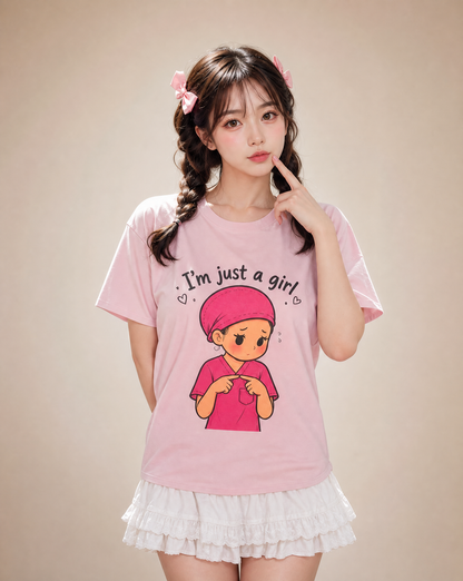 "I'm Just a Girl" Nurse T-Shirt — Pink Scrubs Graphic