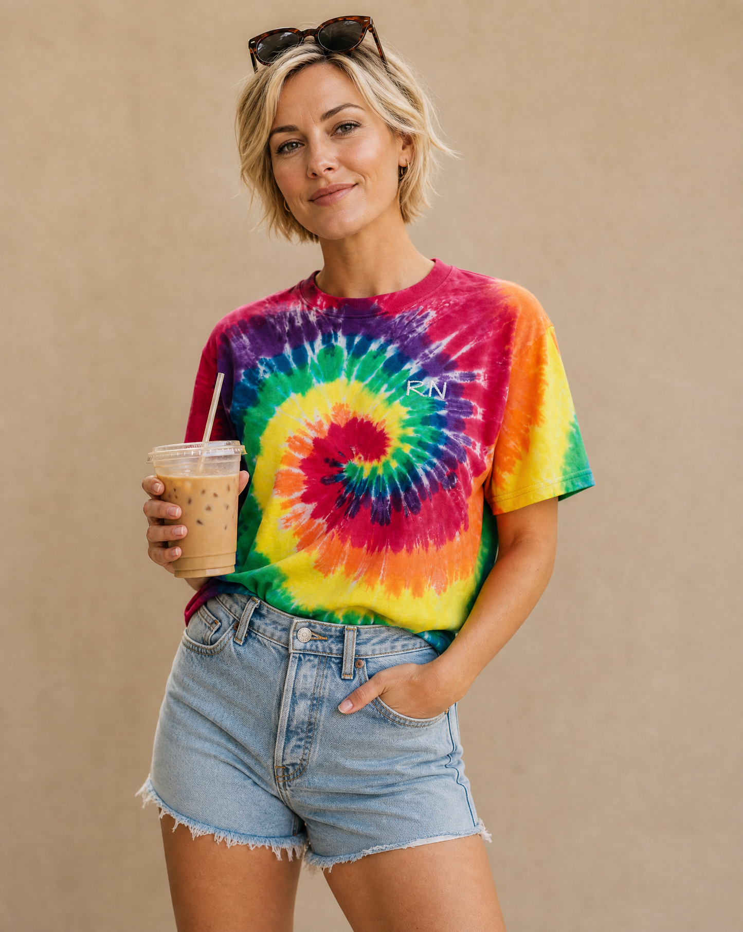 Embroidered "RN" Tie-Dye Oversized Tee